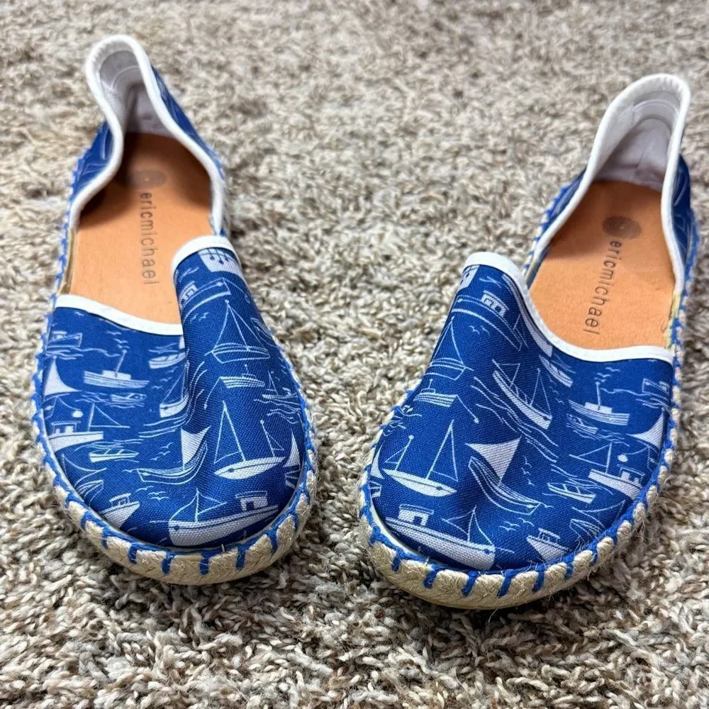 Eric Michael Blue Sailboat Nautical Slide on Sneakers